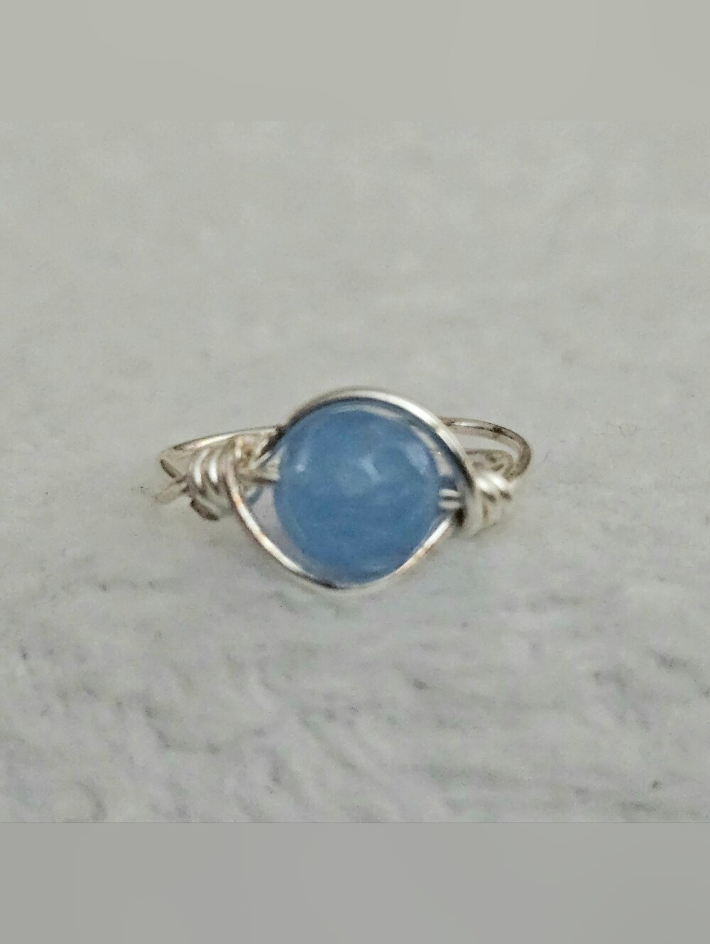 Sterling Wire-Wrapped Blue Ice Agate Gemstone Ring - Women Jewelry